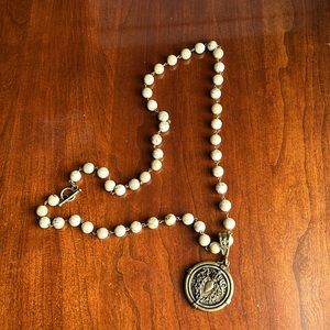 French Kande long beaded necklace with removable medallion